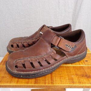 GBX Men's Brown Leather Sandal Size 11 Closed Toe Adjustable Velcro Strap